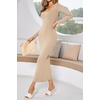 image:imageRVivimos Womens Maxi Lounge Dress Long Sleeve Square Neck Elastic Ribbed Knit Sexy Bodycon DressKhaki