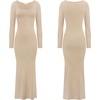 image:imageRVivimos Womens Maxi Lounge Dress Long Sleeve Square Neck Elastic Ribbed Knit Sexy Bodycon DressKhaki