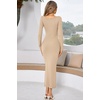 image:imageRVivimos Womens Maxi Lounge Dress Long Sleeve Square Neck Elastic Ribbed Knit Sexy Bodycon DressKhaki