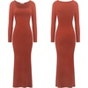 image:imageRVivimos Womens Maxi Lounge Dress Long Sleeve Square Neck Elastic Ribbed Knit Sexy Bodycon DressRustbrown