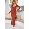 image:imageRVivimos Womens Maxi Lounge Dress Long Sleeve Square Neck Elastic Ribbed Knit Sexy Bodycon DressRustbrown