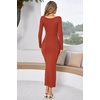 image:imageRVivimos Womens Maxi Lounge Dress Long Sleeve Square Neck Elastic Ribbed Knit Sexy Bodycon DressRustbrown