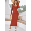image:imageRVivimos Womens Maxi Lounge Dress Long Sleeve Square Neck Elastic Ribbed Knit Sexy Bodycon DressRustbrown
