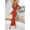 image:imageRVivimos Womens Maxi Lounge Dress Long Sleeve Square Neck Elastic Ribbed Knit Sexy Bodycon DressRustbrown