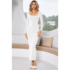image:imageRVivimos Womens Maxi Lounge Dress Long Sleeve Square Neck Elastic Ribbed Knit Sexy Bodycon DressWhite