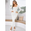 image:imageRVivimos Womens Maxi Lounge Dress Long Sleeve Square Neck Elastic Ribbed Knit Sexy Bodycon DressWhite