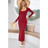 image:imageRVivimos Womens Maxi Lounge Dress Long Sleeve Square Neck Elastic Ribbed Knit Sexy Bodycon DressWinered