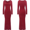 image:imageRVivimos Womens Maxi Lounge Dress Long Sleeve Square Neck Elastic Ribbed Knit Sexy Bodycon DressWinered