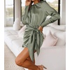 image:imageRVivimos Womens Satin Dress Long Sleeve Casual Wrap Ruched Tie Waist Party Mini DressArmygreen