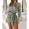 image:imageRVivimos Womens Satin Dress Long Sleeve Casual Wrap Ruched Tie Waist Party Mini DressArmygreen