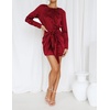 image:imageRVivimos Womens Satin Dress Long Sleeve Casual Wrap Ruched Tie Waist Party Mini DressBurgundy