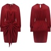 image:imageRVivimos Womens Satin Dress Long Sleeve Casual Wrap Ruched Tie Waist Party Mini DressBurgundy