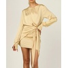 image:imageRVivimos Womens Satin Dress Long Sleeve Casual Wrap Ruched Tie Waist Party Mini DressChampagne