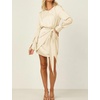 image:imageRVivimos Womens Satin Dress Long Sleeve Casual Wrap Ruched Tie Waist Party Mini DressCream