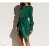 image:imageRVivimos Womens Satin Dress Long Sleeve Casual Wrap Ruched Tie Waist Party Mini DressGreen