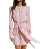 image:imageRVivimos Womens Satin Dress Long Sleeve Casual Wrap Ruched Tie Waist Party Mini DressLightpink