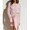 image:imageRVivimos Womens Satin Dress Long Sleeve Casual Wrap Ruched Tie Waist Party Mini DressLightpink