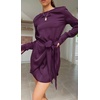 image:imageRVivimos Womens Satin Dress Long Sleeve Casual Wrap Ruched Tie Waist Party Mini DressPurple