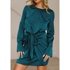 image:imageRVivimos Womens Satin Dress Long Sleeve Casual Wrap Ruched Tie Waist Party Mini DressTealblue