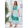 image:imageRVivimos Womens Short Sleeve V Neck Cotton Beach Floral Buttons Midi DressesGreen