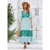 image:imageRVivimos Womens Short Sleeve V Neck Cotton Beach Floral Buttons Midi DressesGreen