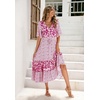 image:imageRVivimos Womens Short Sleeve V Neck Cotton Beach Floral Buttons Midi DressesPink