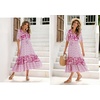 image:imageRVivimos Womens Short Sleeve V Neck Cotton Beach Floral Buttons Midi DressesPink