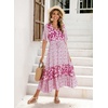 image:imageRVivimos Womens Short Sleeve V Neck Cotton Beach Floral Buttons Midi DressesPink