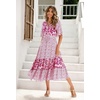 image:imageRVivimos Womens Short Sleeve V Neck Cotton Beach Floral Buttons Midi DressesPink