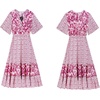 image:imageRVivimos Womens Short Sleeve V Neck Cotton Beach Floral Buttons Midi DressesPink