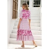 image:imageRVivimos Womens Short Sleeve V Neck Cotton Beach Floral Buttons Midi DressesPink