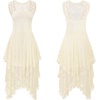 image:imageRVivimos Womens Sleeveless Backless Asymmetrical Layered Lace Long Dress with Slip Two PiecesBeige