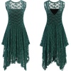 image:imageRVivimos Womens Sleeveless Backless Asymmetrical Layered Lace Long Dress with Slip Two PiecesDark Green