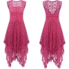 image:imageRVivimos Womens Sleeveless Backless Asymmetrical Layered Lace Long Dress with Slip Two PiecesHot Pink