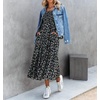image:imageRVivimos Womens Square Neck Long Sleeve Midi Dress Casual Floral Backless ALine Flowy Pockets Long Dresses with BeltBlack