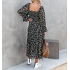 image:imageRVivimos Womens Square Neck Long Sleeve Midi Dress Casual Floral Backless ALine Flowy Pockets Long Dresses with BeltBlack