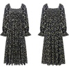 image:imageRVivimos Womens Square Neck Long Sleeve Midi Dress Casual Floral Backless ALine Flowy Pockets Long Dresses with BeltBlack