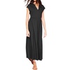 image:imageRVivimos Womens Summer 2026 Cotton Cap Sleeve V Neck Empire Waist Casual Midi Dress with PocketsBlack