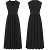 image:imageRVivimos Womens Summer 2026 Cotton Cap Sleeve V Neck Empire Waist Casual Midi Dress with PocketsBlack