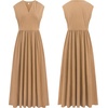 image:imageRVivimos Womens Summer 2026 Cotton Cap Sleeve V Neck Empire Waist Casual Midi Dress with PocketsKhaki