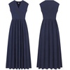 image:imageRVivimos Womens Summer 2026 Cotton Cap Sleeve V Neck Empire Waist Casual Midi Dress with PocketsNavy Blue