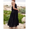 image:imageRVivimos Womens Summer Adjustable Spaghetti Strap Flowy Maxi Dress Boho Bow Tie Back Sexy Backless Ruffle Tiered Long DressBlack