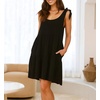 image:imageRVivimos Womens Summer Casual Cotton Linen Mini Dress 2026 Adjustable Straps Sleeveless Loose Flowy Beach Dress with PocketsBlack