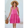 image:imageRVivimos Womens Summer Casual Cotton Linen Mini Dress 2026 Adjustable Straps Sleeveless Loose Flowy Beach Dress with PocketsPink