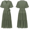 image:imageRVivimos Womens Summer Casual Short Sleeves V Neck Belted Flowy Midi DressArmygreenshortsleeve