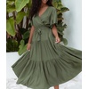 image:imageRVivimos Womens Summer Casual Short Sleeves V Neck Belted Flowy Midi DressArmygreenshortsleeve