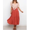 image:imageRVivimos Womens Summer Casual Short Sleeves V Neck Belted Flowy Midi DressBeigeorangeshortsleeve
