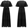 image:imageRVivimos Womens Summer Casual Short Sleeves V Neck Belted Flowy Midi DressBlackshortsleeve