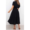 image:imageRVivimos Womens Summer Casual Short Sleeves V Neck Belted Flowy Midi DressBlackshortsleeve