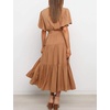 image:imageRVivimos Womens Summer Casual Short Sleeves V Neck Belted Flowy Midi DressBrownshortsleeve